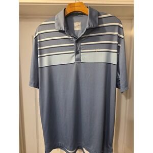 Callaway Polo Shirt Mens Med Blue Opti Dri Logo Geometric Pattern Chest Striped